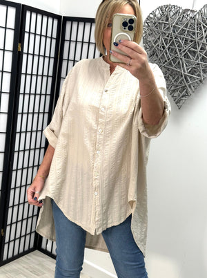 Elena Oversized Dip Hem Shirt Sand - Susie's Boutique