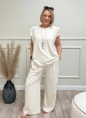 Kennedy Pinstripe Frill Shoulder Co-Ord Set 10-18