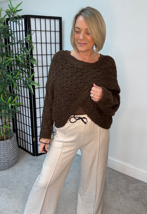 Orla Open Knit Crossover Jumper – Chocolate