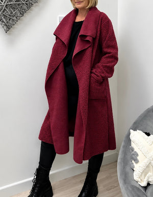 Hattie Bouclé Waterfall Coat – Burgundy