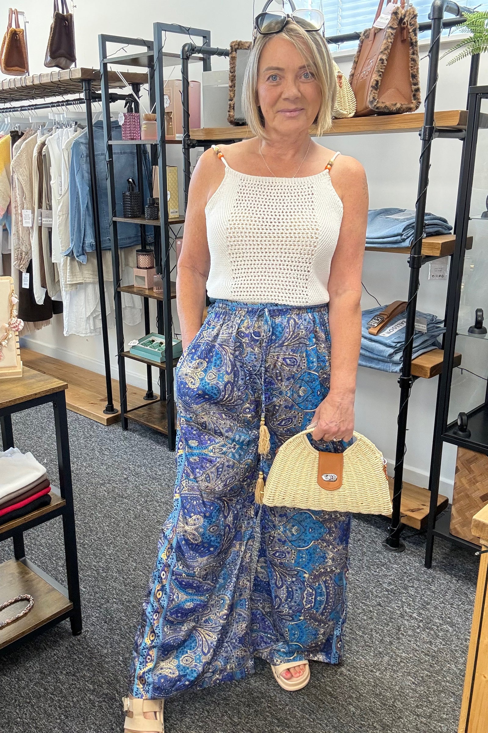 Mila Paisley Wide-Leg Tassel Trousers 8-16 Blue