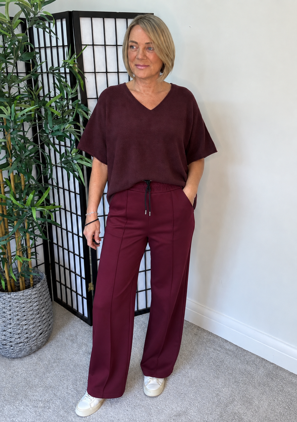 Serelai Luxe V-Neck Wide-Sleeve Jumper – Plum