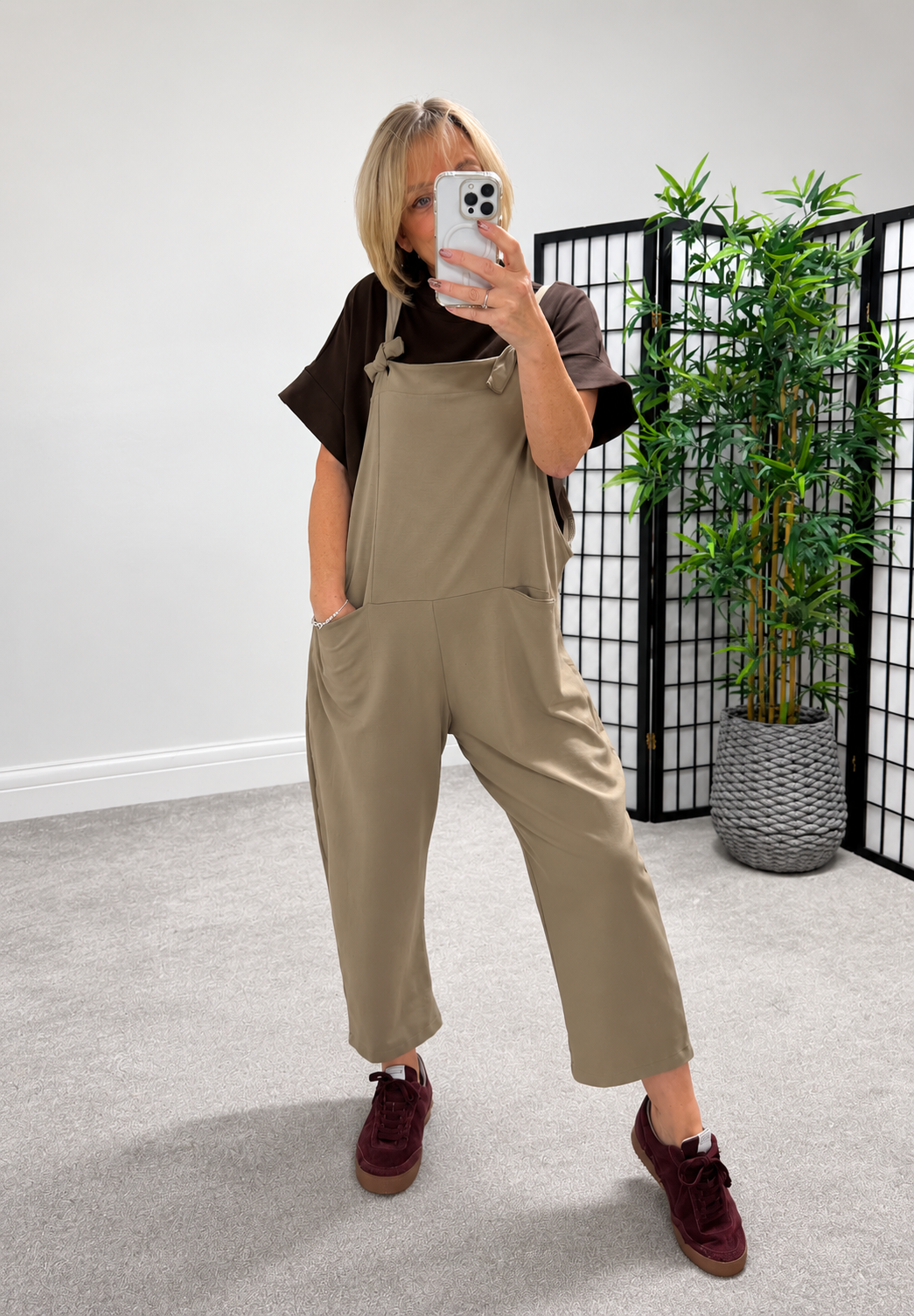 Nina Jersey Barrel Dungarees 8-16 Mocha