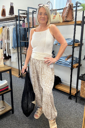 Leopard Print Harem Barrel Trousers 8-16 Sand