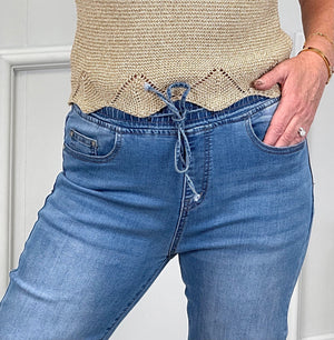 Trina Drawstring Knee-Length Denim Shorts 10-22 (14")