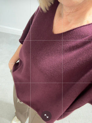 Serelai Luxe V-Neck Wide-Sleeve Jumper – Plum