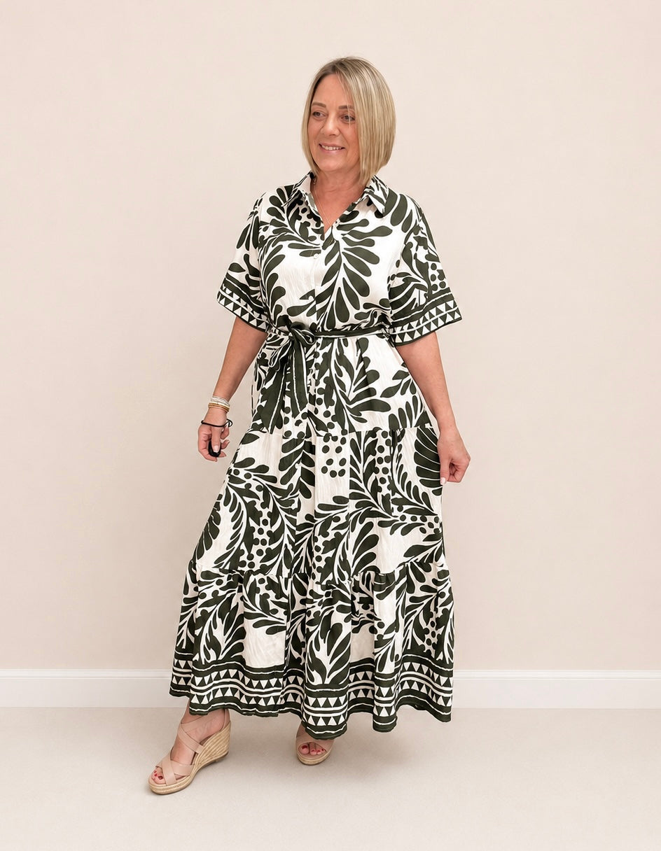 Serena Tropical Print Button-Through Maxi Dress 10-18