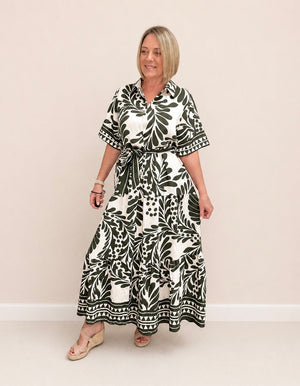 Serena Tropical Print Button-Through Maxi Dress 10-18
