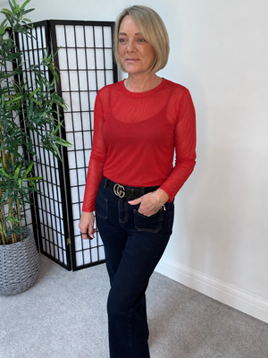 Carissa Mesh Long Sleeve Top – Red