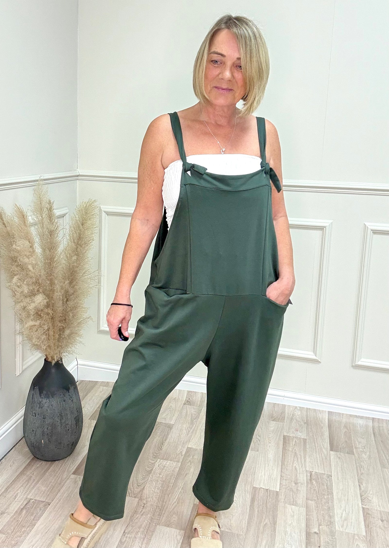 Nina Jersey Barrel Dungarees 8-16 Khaki