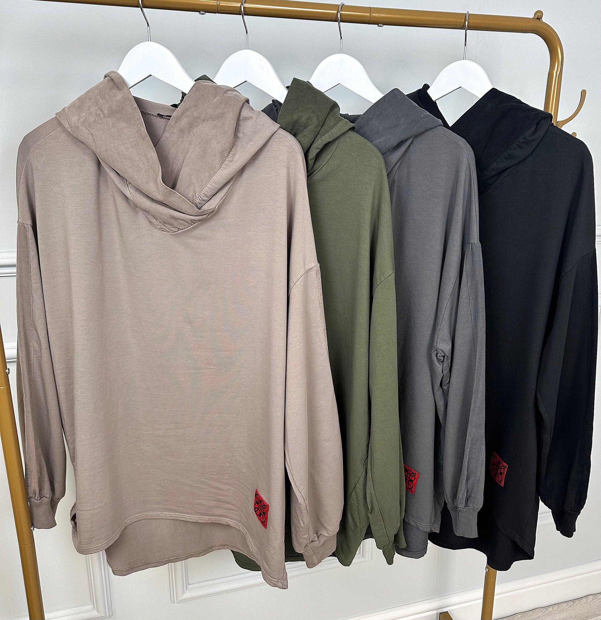 Red Tab Octavia Cocoon Dip Hem Sweatshirt Hoodie  10-20 Khaki - Susie's Boutique
