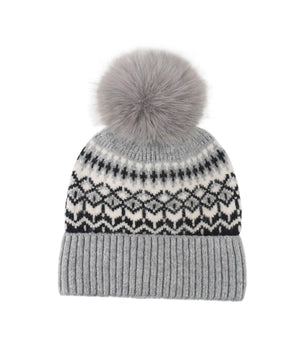 Alpine Fair Isle Pom Pom Hat – Grey