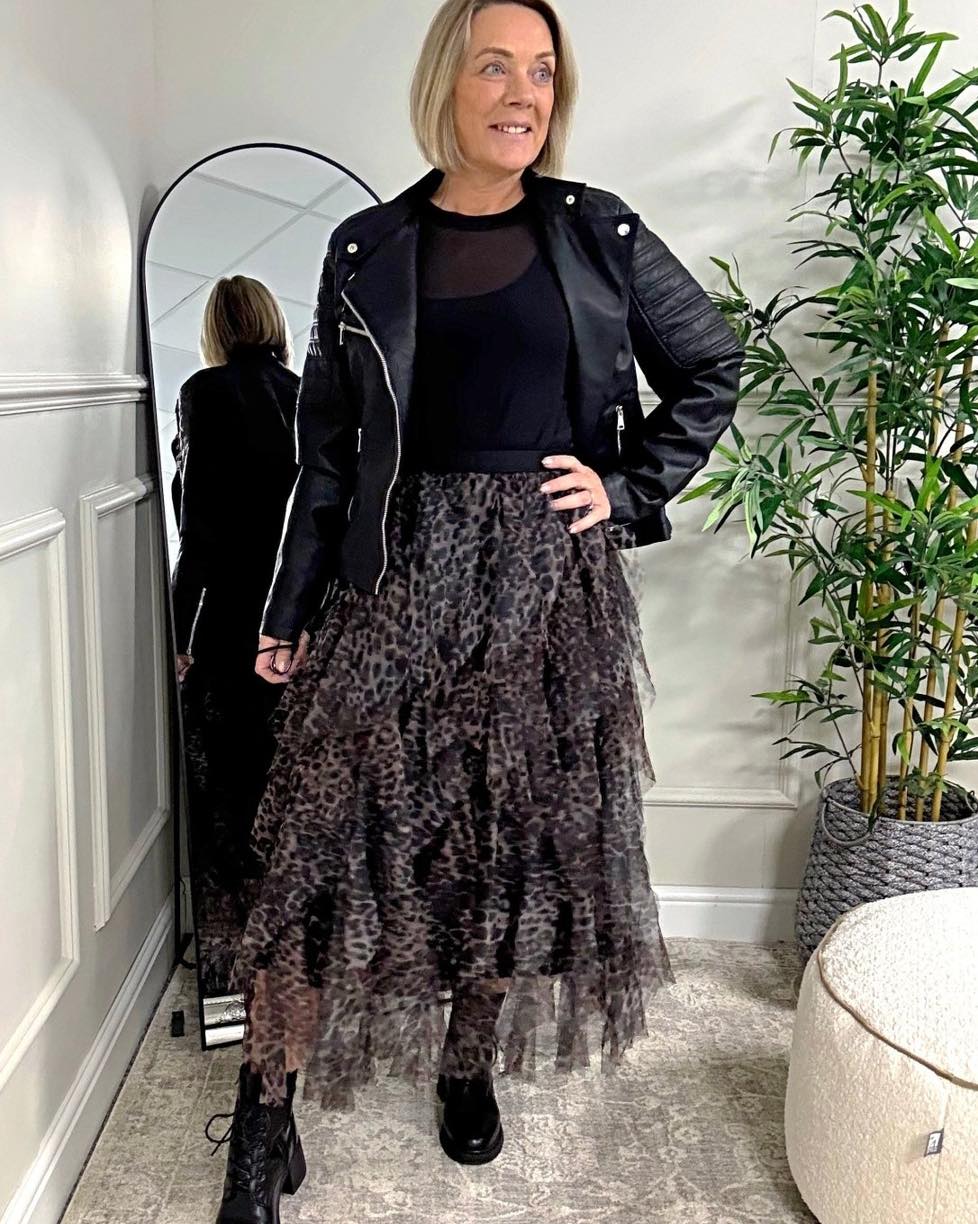 Lori Leopard Print Layered Tulle Skirt – Size 8–18