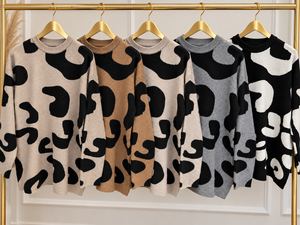 Mila Scribble Print Knitted Jumper – Camel