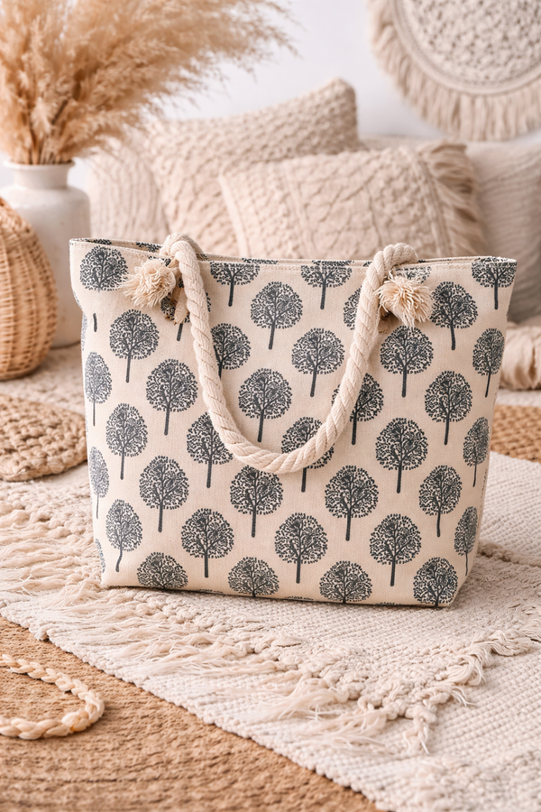 Tree of Life Canvas Tote Bag Cream