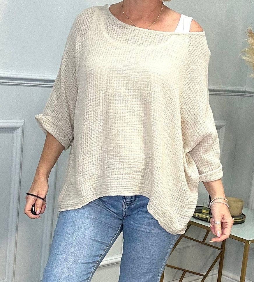 Kendal Oversized Waffle Top 10-20 Sand