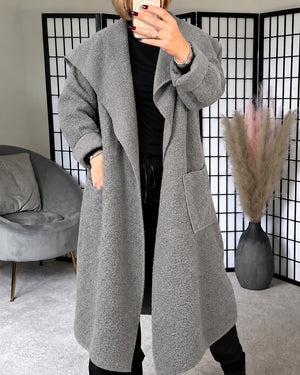 Hattie Bouclé Waterfall Coat – Grey