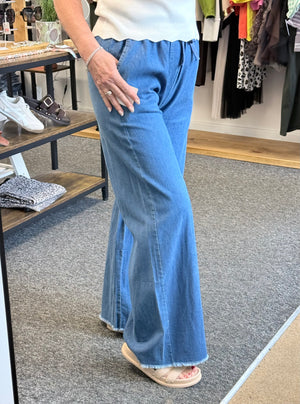 Piper Frayed Hem Wide-Leg Denim Look Trousers 10-18