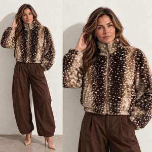Bambi Fawn Print Faux Fur Jacket