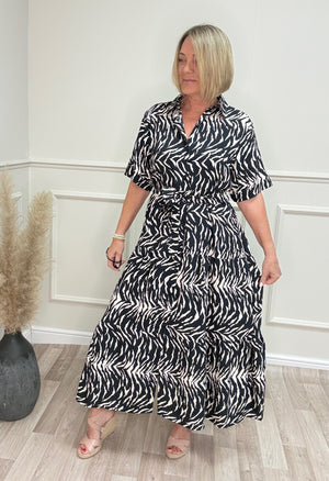 Serena Zebra Print Button-Through Maxi Dress 10-18 Black