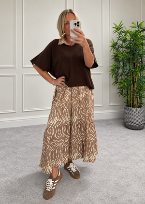 Serena Zebra Print Button-Through Maxi Dress 10-18 Mocha