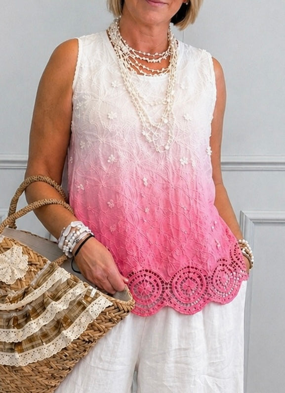 Marina Embroidered Top with Lace Hem 12-18