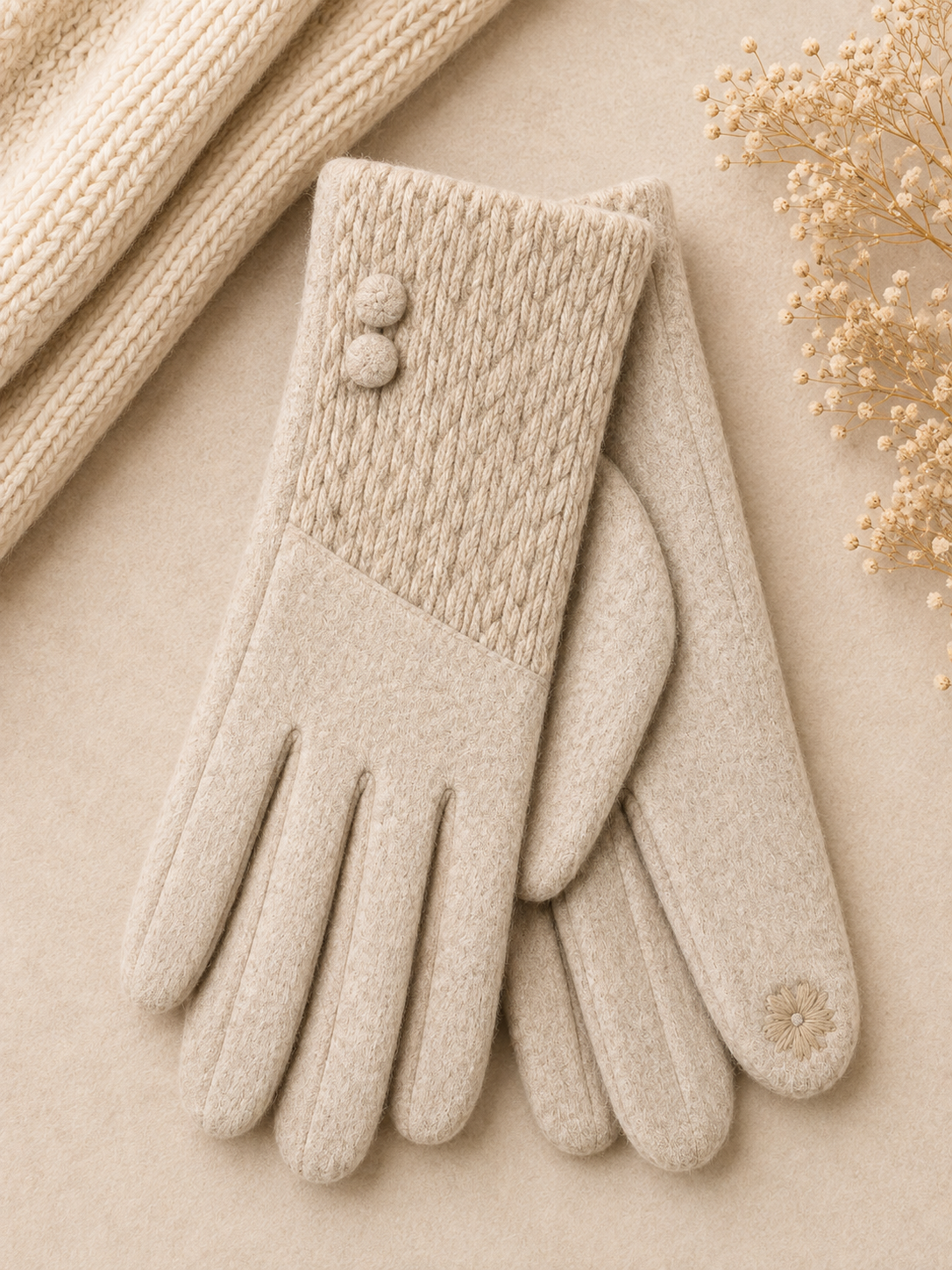 Cable Knit Detail Gloves