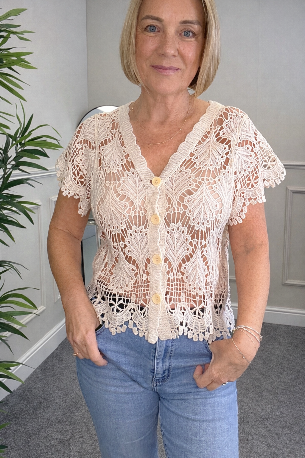 Elara Crochet Lace Button Top 8-14