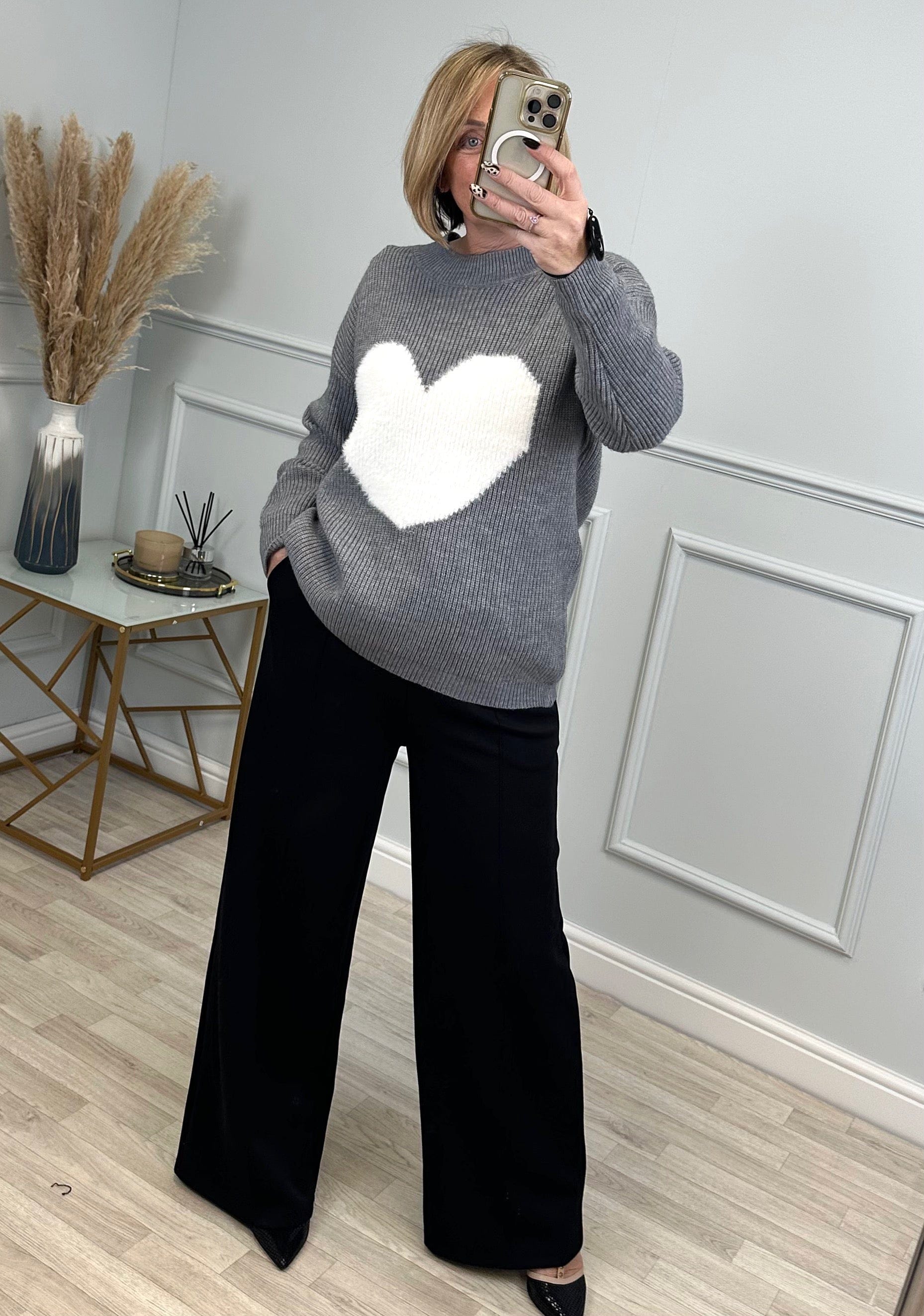 Valeria Fluffy Heart Jumper 8-18 Grey - Susie's Boutique