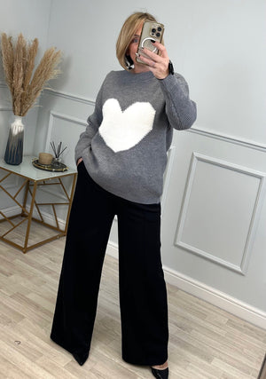 Valeria Fluffy Heart Jumper 8-18 Grey - Susie's Boutique