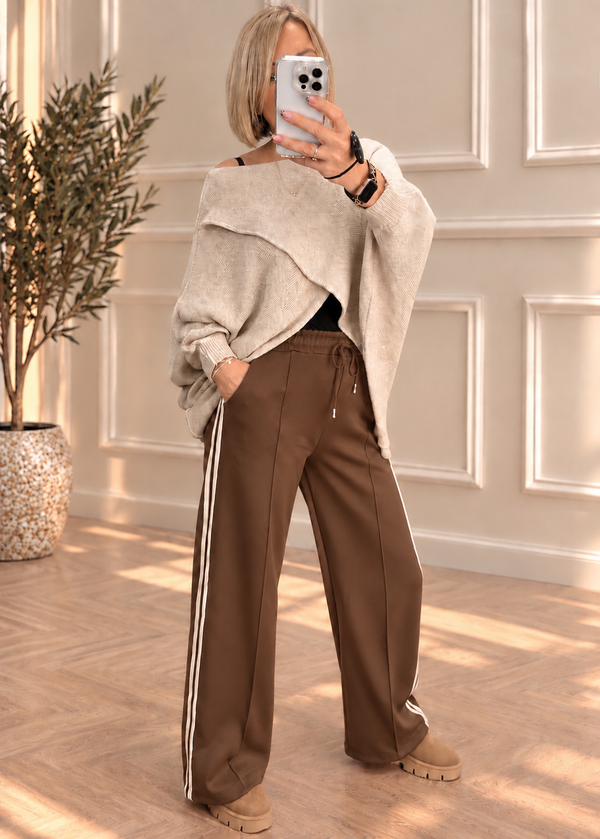 Alexandria Side Stripe Straight Leg Trousers – Chocolate