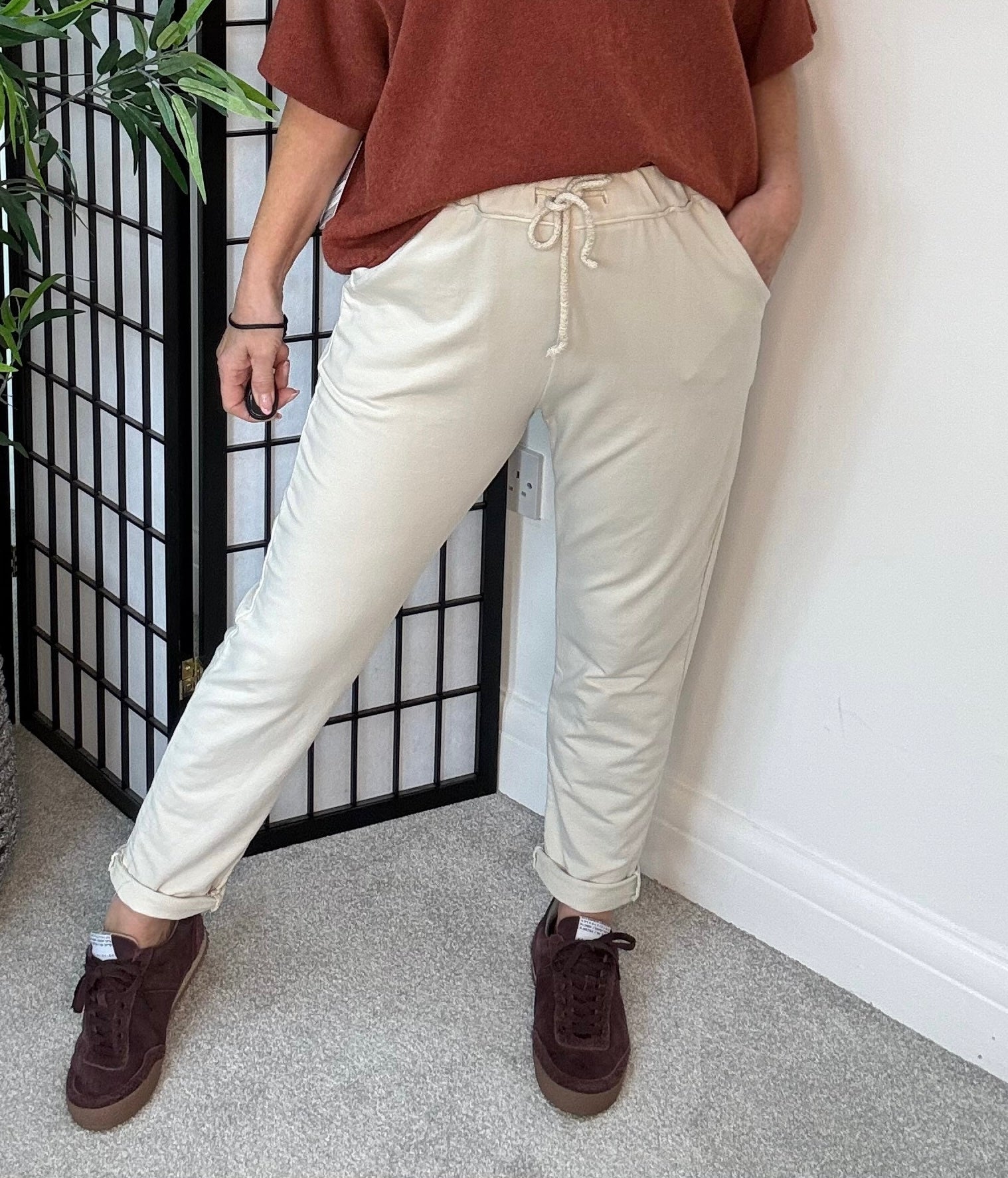 Essential Plain Joggers - Sand | Cotton-Elastane, One Size 8-16