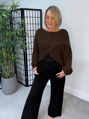 Orla Open Knit Crossover Jumper – Chocolate