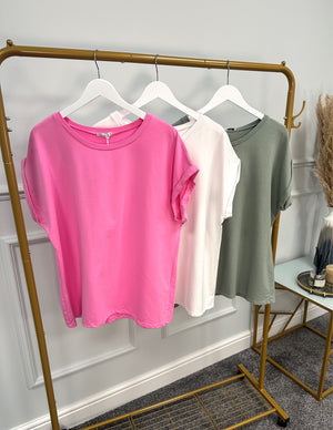 Daria Roll Sleeve Sweat T-shirt 10-18 Pink - Susie's Boutique