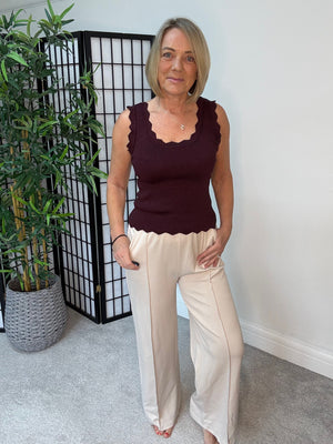 Lurex Scalloped Edge Ribbed Vest Top – Plum