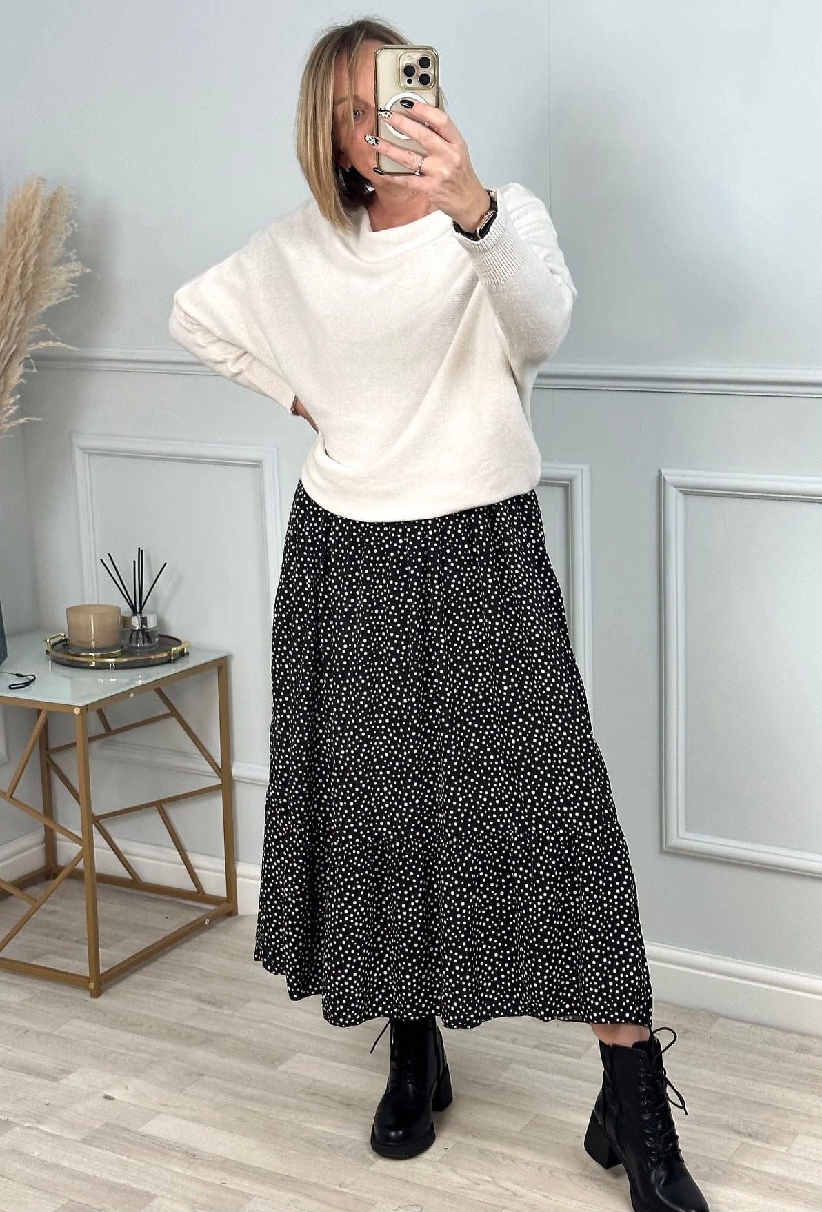 Leyla Sheered Polka Dress 10-16 Black - Susie's Boutique