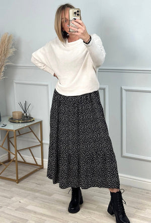 Leyla Sheered Polka Dress 10-16 Black - Susie's Boutique