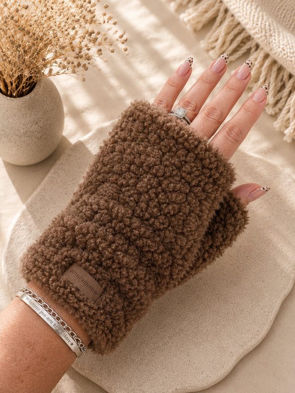 Teddy Fingerless Gloves – Mocha