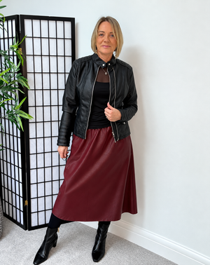 Marlowe PU Midi Skirt – Burgundy