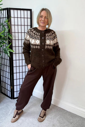 Elsie Fair Isle Cardigan - Chocolate