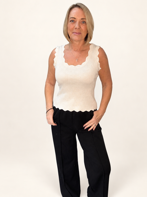 Lurex Scalloped Edge Ribbed Vest Top – Champagne
