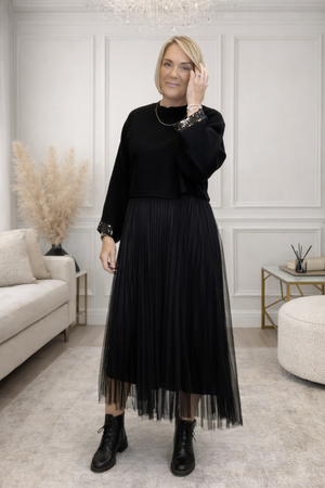 Aurelia Jumper & Pleated Tulle Dress Set – Black