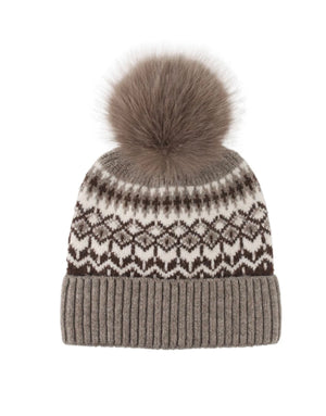 Alpine Fair Isle Pom Pom Hat – Mocha