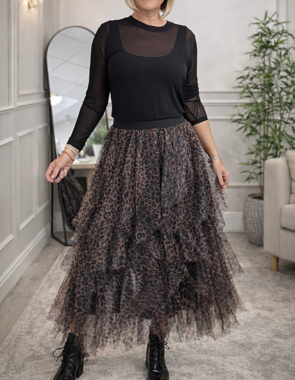 Lori Leopard Print Layered Tulle Skirt – Size 8–18