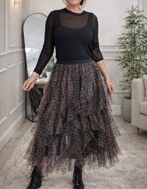 Lori Leopard Print Layered Tulle Skirt – Size 8–18