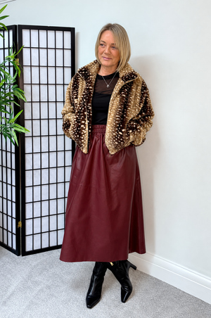 Marlowe PU Midi Skirt – Burgundy