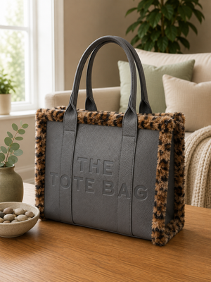 Leopard-Print Trim Structured Tote Bag ( 6 colours )