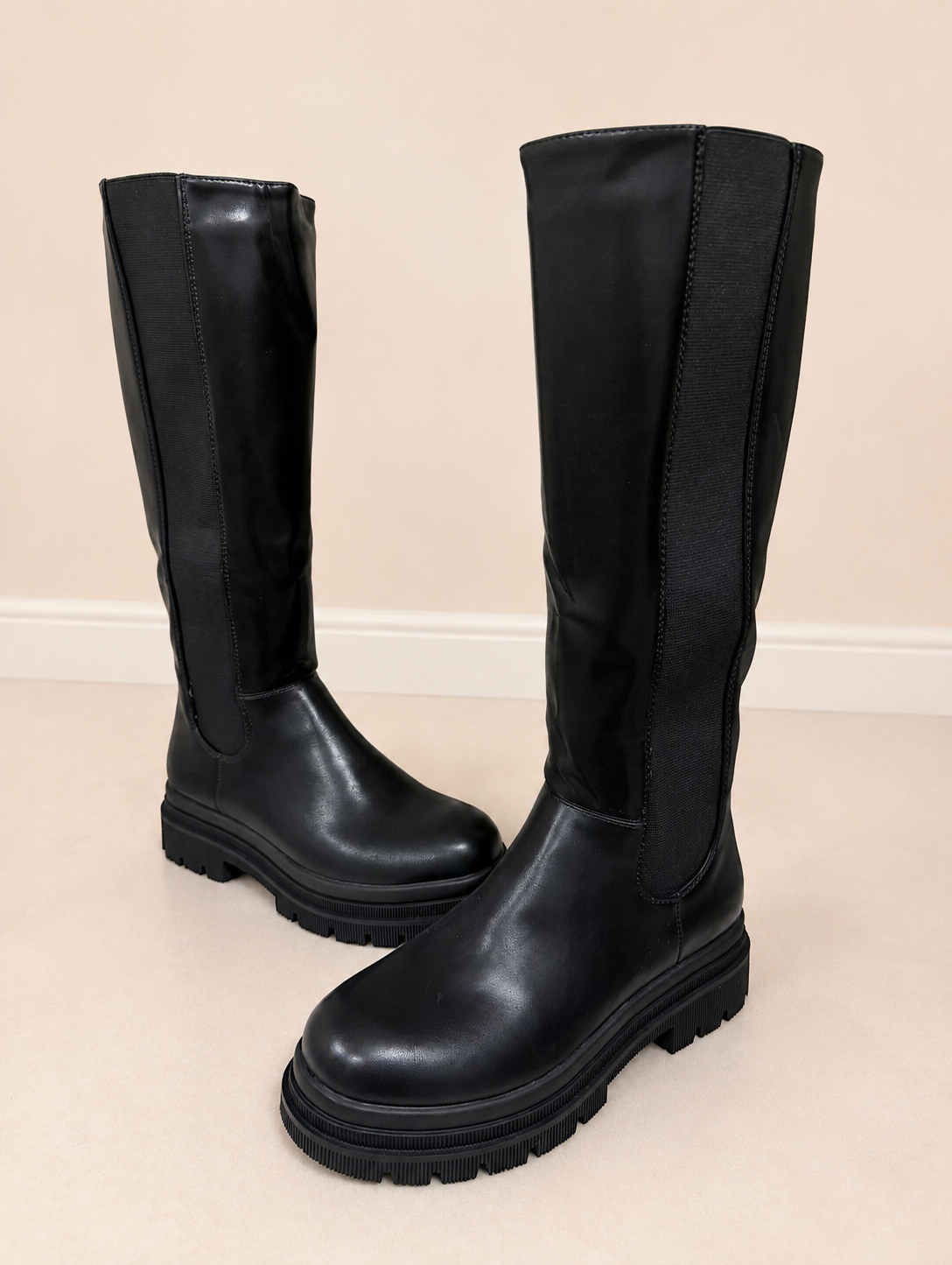 Claudia Chunky Sole Knee-High Boots – Black