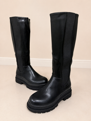 Claudia Chunky Sole Knee-High Boots – Black