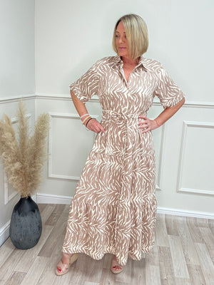 Serena Zebra Print Button-Through Maxi Dress 10-18 Mocha